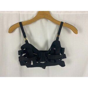 Victoria's Secret Luxe Black Strappy Balconette Demi Bra 32C.